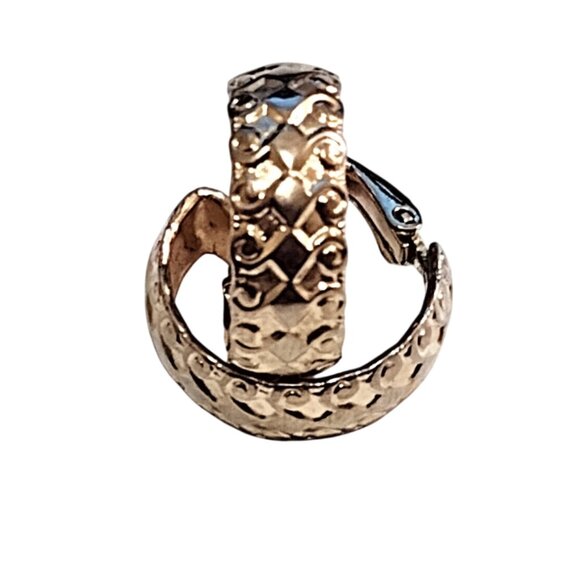 5/8" L H Segal Diamond Scroll Hoop Clip On Earrings Gold Tone - Picture 3 of 6